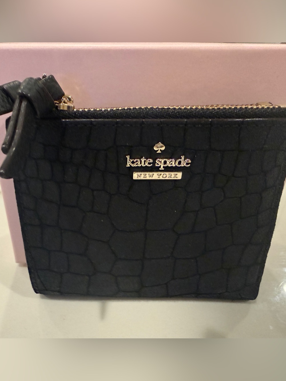 Kate Spade New York Black Croc-Embossed Leather Wallet — NWT with Box
